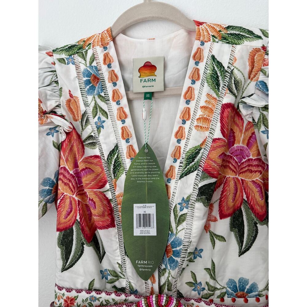 Farm Rio Floral Embroidered Belted Romper Size XS - Picture 5 of 8